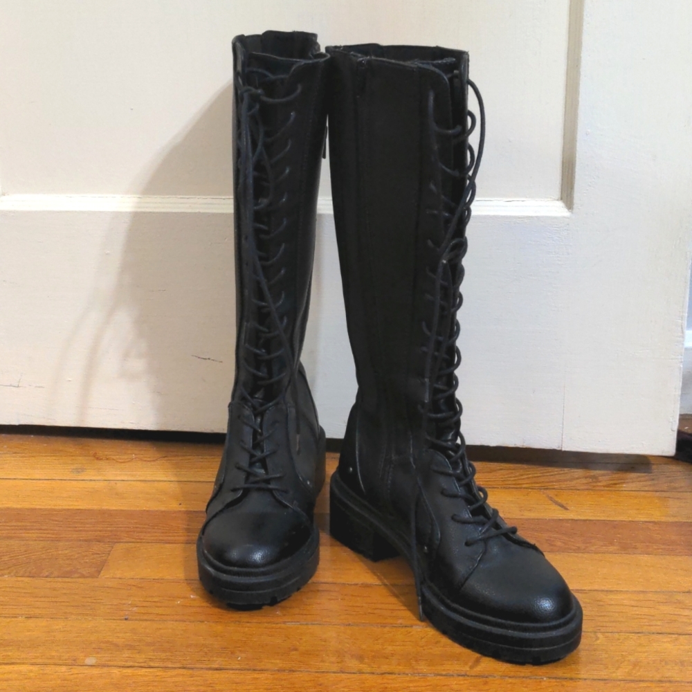Rocket Dog Issa tall black faux leather boots